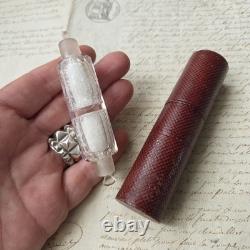 Rare Flacon A Sels Double XIXè Napoléon III Cristal Etui en Cuir Palais Royal