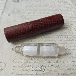 Rare Flacon A Sels Double XIXè Napoléon III Cristal Etui en Cuir Palais Royal