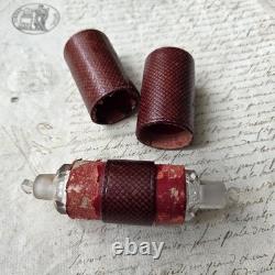 Rare Flacon A Sels Double XIXè Napoléon III Cristal Etui en Cuir Palais Royal