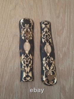 Rare Paire de Plaquettes XIXe Écaille de Tortue & Marqueterie Boulle Laiton