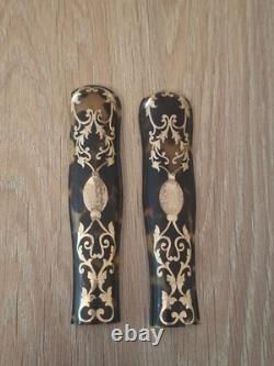 Rare Paire de Plaquettes XIXe Écaille de Tortue & Marqueterie Boulle Laiton