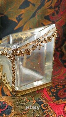 Rare ancienne boite pour encrier napoleon 3 XIXe cristal bronze style empire