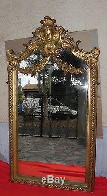 Rare antique Miroir napoleon III, style Louis XV feuille d'or, fronton, XIX eme