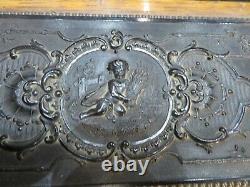 Rare bpote coffret napoleon III XIXe bois plaque ebonite decors angelots putti