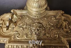 Rare encrier ancien en bronze Napoléon III Décor Lion Antique French Inkwell XIX