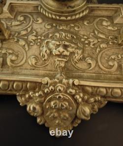 Rare encrier ancien en bronze Napoléon III Décor Lion Antique French Inkwell XIX