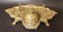 Rare encrier ancien en bronze Napoléon III Décor Lion Antique French Inkwell XIX