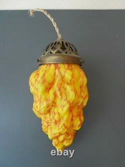 Rare luminaire boule tulipe flamme pâte de verre Clichy Pantin fin XIXe
