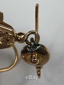 Rare paire de boucle d'oreille pendant or 18 k napoléon 3 gold earring xix ème