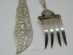 SERVICE A POISSON ou GATEAUX NAPOLEON III Lames métal argenté Manches CORNE XIXe