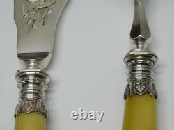 SERVICE A POISSON ou GATEAUX NAPOLEON III Lames métal argenté Manches CORNE XIXe
