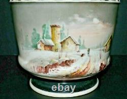 -SUPERBE CACHE POT PORCELAINE XIXe Napoléon III NIII décor Hivernal rehaut émail