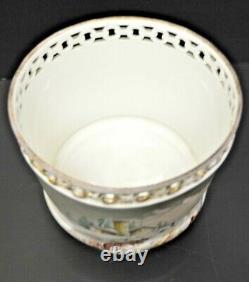 -SUPERBE CACHE POT PORCELAINE XIXe Napoléon III NIII décor Hivernal rehaut émail