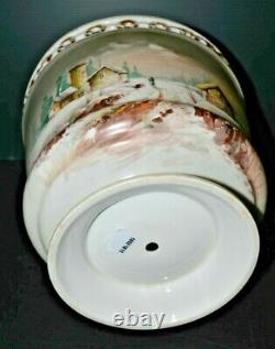 -SUPERBE CACHE POT PORCELAINE XIXe Napoléon III NIII décor Hivernal rehaut émail