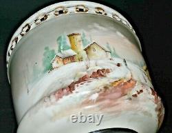 -SUPERBE CACHE POT PORCELAINE XIXe Napoléon III NIII décor Hivernal rehaut émail