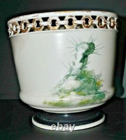 -SUPERBE CACHE POT PORCELAINE XIXe Napoléon III NIII décor Hivernal rehaut émail