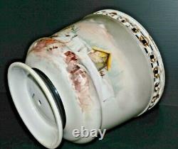 -SUPERBE CACHE POT PORCELAINE XIXe Napoléon III NIII décor Hivernal rehaut émail