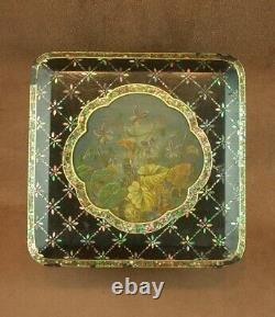 SUPERBE COFFRET EPOQUE NAPOLEON III A DECOR PEINT ET NACRE BURGAUTÉE XIXe