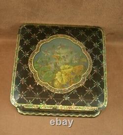 SUPERBE COFFRET EPOQUE NAPOLEON III A DECOR PEINT ET NACRE BURGAUTÉE XIXe