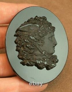 SUPERBE IMPORTANT CAMEE NOIR ANCIEN FINEMENT SCULPTÉ MEDUSA XIXe