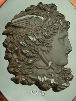 SUPERBE IMPORTANT CAMEE NOIR ANCIEN FINEMENT SCULPTÉ MEDUSA XIXe