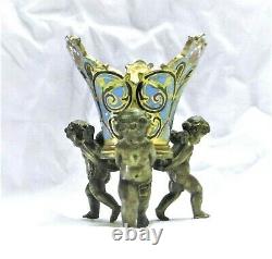 Sculpture bronze angelots & coupe bronze cloisonné, socle, support fin XIX ème