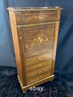 Secrétaire de dame XIXe à décor floral richement marqueté Napoléon III Secrétaire de dame XIXe à décor floral richement marqueté Napoléon III