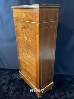 Secrétaire de dame XIXe à décor floral richement marqueté Napoléon III