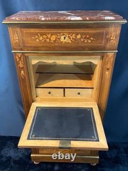 Secrétaire de dame XIXe à décor floral richement marqueté Napoléon III