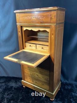 Secrétaire de dame XIXe à décor floral richement marqueté Napoléon III