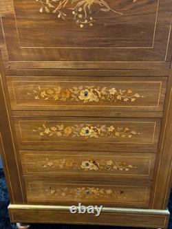 Secrétaire de dame XIXe à décor floral richement marqueté Napoléon III