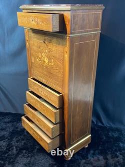 Secrétaire de dame XIXe à décor floral richement marqueté Napoléon III