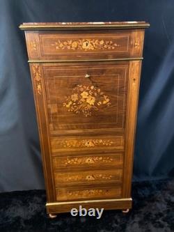 Secrétaire de dame XIXe à décor floral richement marqueté Napoléon III