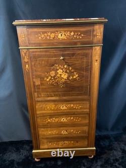 Secrétaire de dame XIXe à décor floral richement marqueté Napoléon III