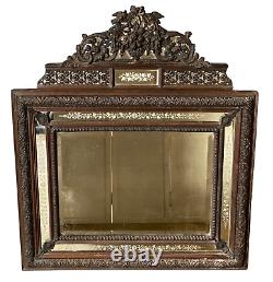 Spectaculaire Miroir Napoleon III Laiton Repousse Panier Fleuri Xixe L2130
