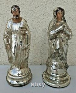 Statues Sainte vierge et Saint Pierre XIXe en verre églomisé Napoleon III