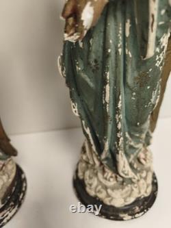Statues anges XIXe Napoléon III plâtre polychrome à restaurer déco église