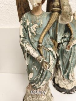 Statues anges XIXe Napoléon III plâtre polychrome à restaurer déco église