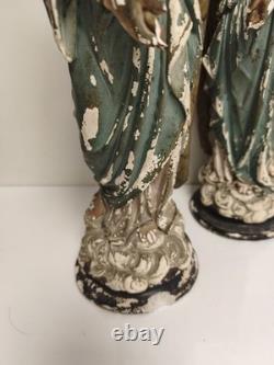 Statues anges XIXe Napoléon III plâtre polychrome à restaurer déco église