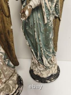 Statues anges XIXe Napoléon III plâtre polychrome à restaurer déco église