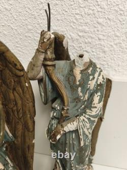 Statues anges XIXe Napoléon III plâtre polychrome à restaurer déco église