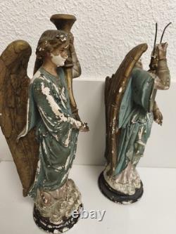 Statues anges XIXe Napoléon III plâtre polychrome à restaurer déco église