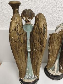 Statues anges XIXe Napoléon III plâtre polychrome à restaurer déco église
