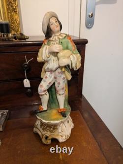 Statuette ancienne en porcelaine XIXe Joueur de musette / Porte-plume Vieux