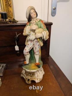 Statuette ancienne en porcelaine XIXe Joueur de musette / Porte-plume Vieux