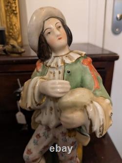 Statuette ancienne en porcelaine XIXe Joueur de musette / Porte-plume Vieux
