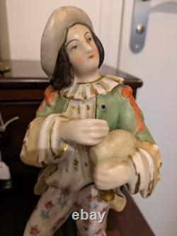 Statuette ancienne en porcelaine XIXe Joueur de musette / Porte-plume Vieux