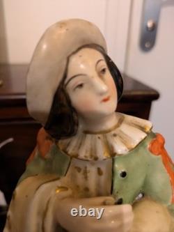 Statuette ancienne en porcelaine XIXe Joueur de musette / Porte-plume Vieux