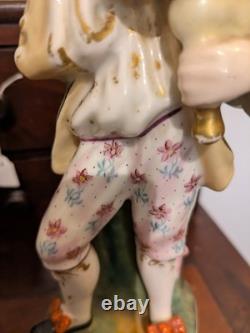 Statuette ancienne en porcelaine XIXe Joueur de musette / Porte-plume Vieux
