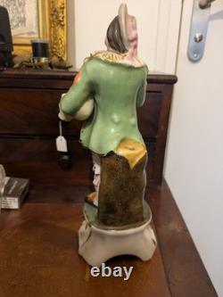 Statuette ancienne en porcelaine XIXe Joueur de musette / Porte-plume Vieux